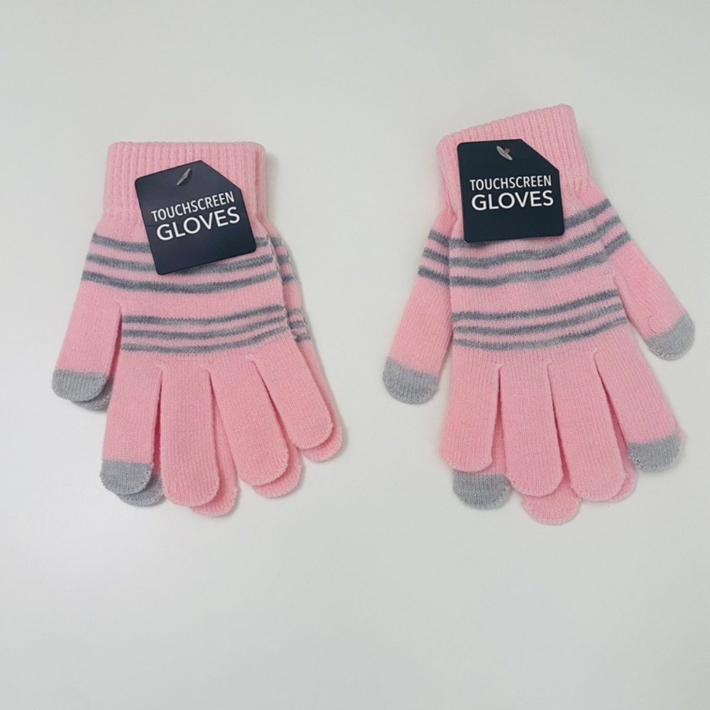 JOANN Kids' 2-Pair Striped Touchscreen Glove, One Size, Pink, NWT